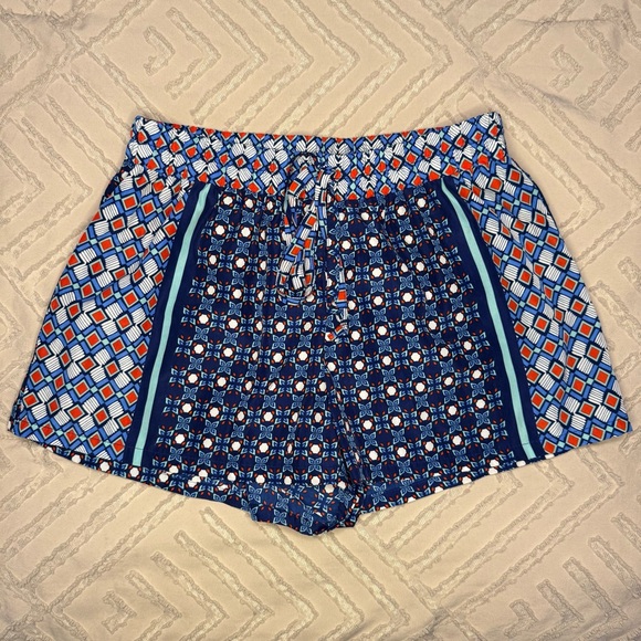 🍁 BeBop Red White Blue Patriotic Geometric Tie Waist Shorts | S - Picture 1 of 5